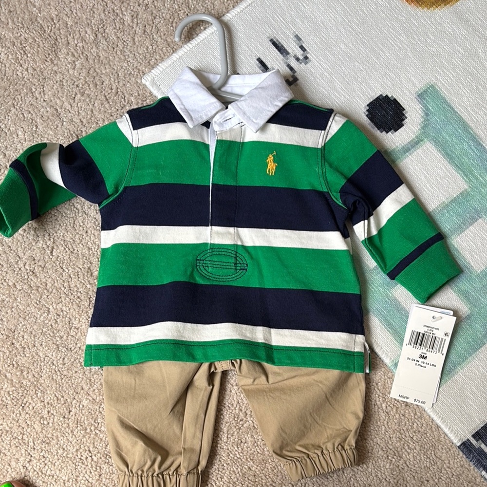 Ralph Lauren Green and Blue Polo Shirt with Classic Stripes